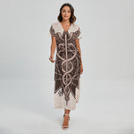 Caduceus Symbol Print Short Sleeve Maxi Dress