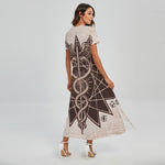 Caduceus Symbol Print Short Sleeve Maxi Dress