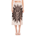 Caduceus Symbol Print Side Slit Midi Skirt