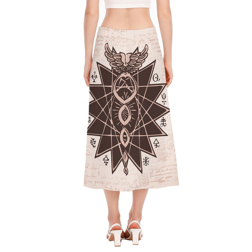 Caduceus Symbol Print Side Slit Midi Skirt