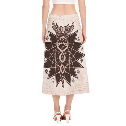 Caduceus Symbol Print Side Slit Midi Skirt