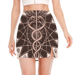 Caduceus Symbol Print Side Slit Mini Skirt