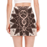 Caduceus Symbol Print Side Slit Mini Skirt