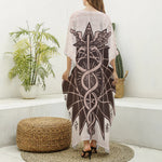 Caduceus Symbol Print Silk V-Neck Kaftan Dress