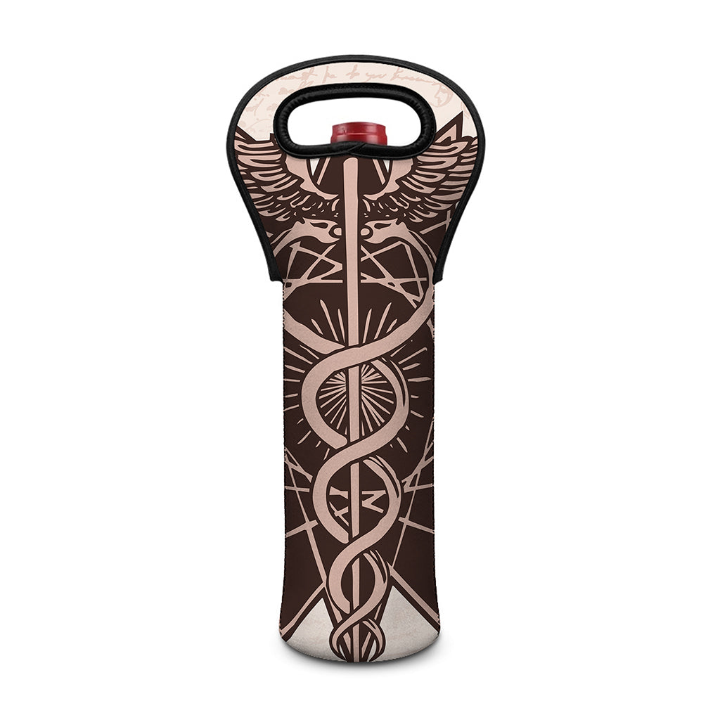 Caduceus Symbol Print Single Neoprene Wine Tote