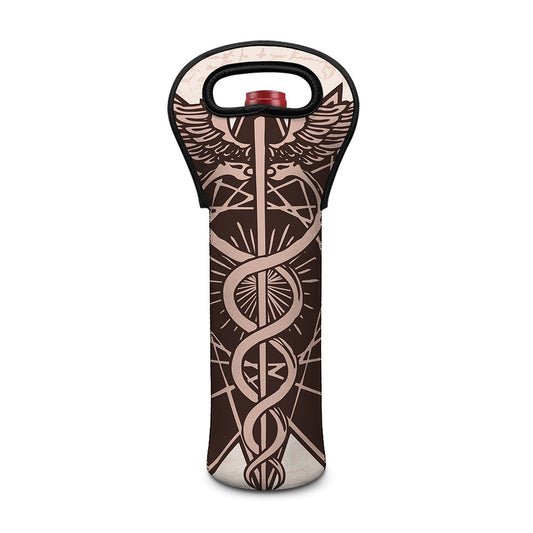 Caduceus Symbol Print Single Neoprene Wine Tote