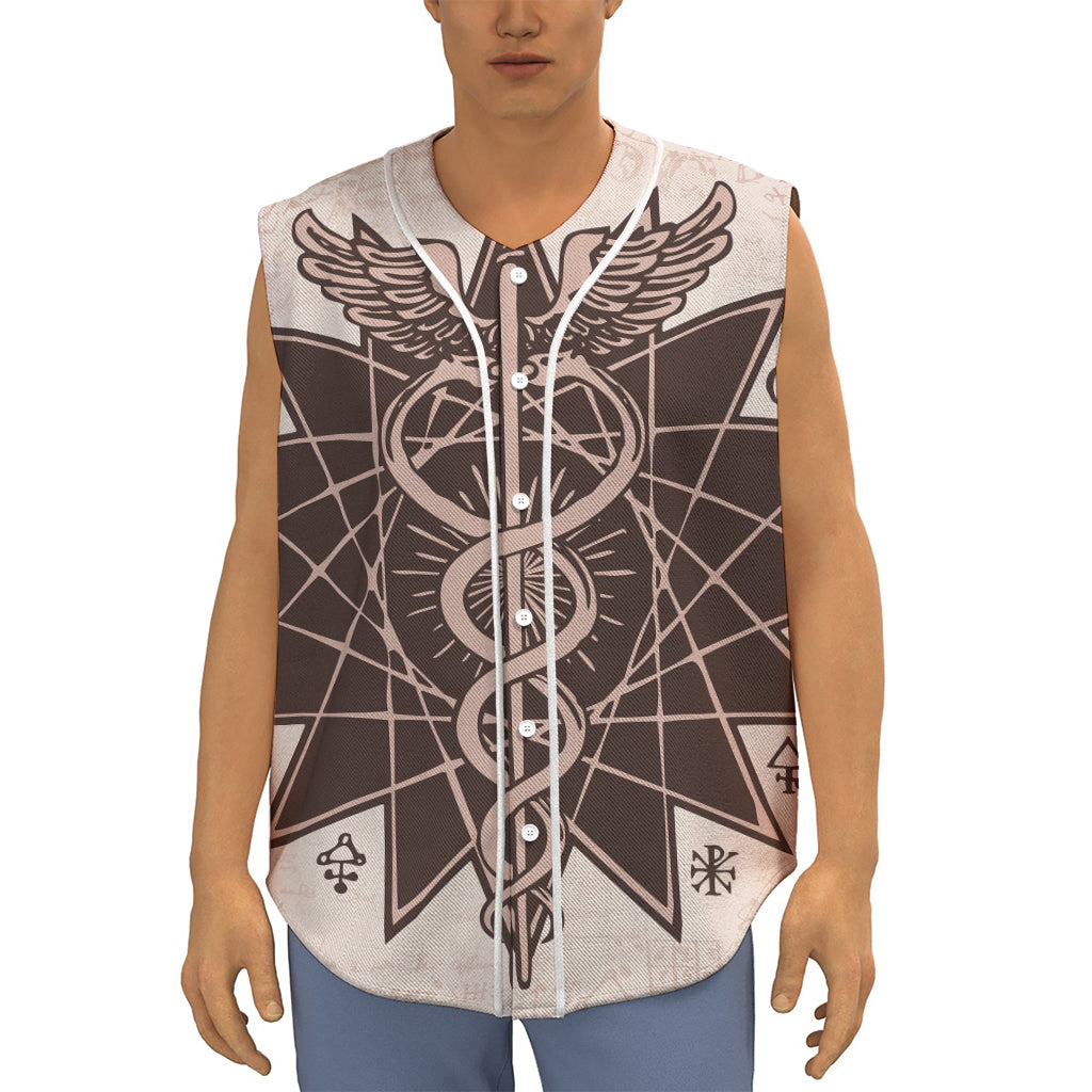 Caduceus Symbol Print Sleeveless Baseball Jersey