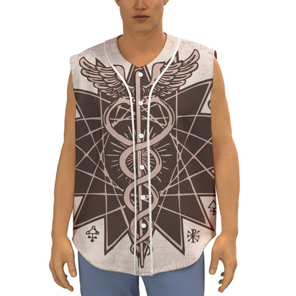 Caduceus Symbol Print Sleeveless Baseball Jersey