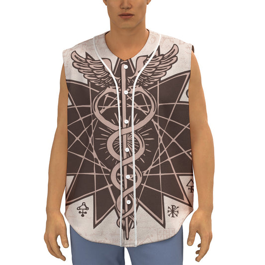 Caduceus Symbol Print Sleeveless Baseball Jersey