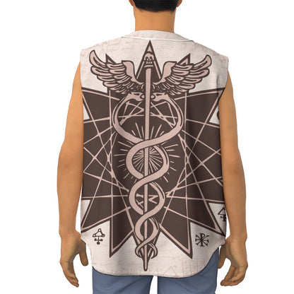 Caduceus Symbol Print Sleeveless Baseball Jersey