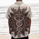 Caduceus Symbol Print Textured Short Sleeve Shirt