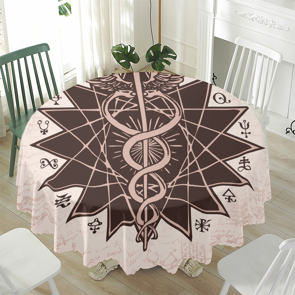 Caduceus Symbol Print Waterproof Round Tablecloth