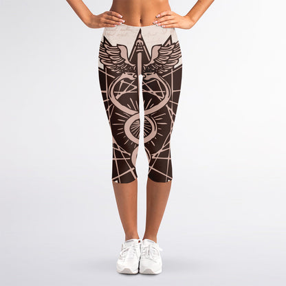 Caduceus Symbol Print Women's Capri Leggings