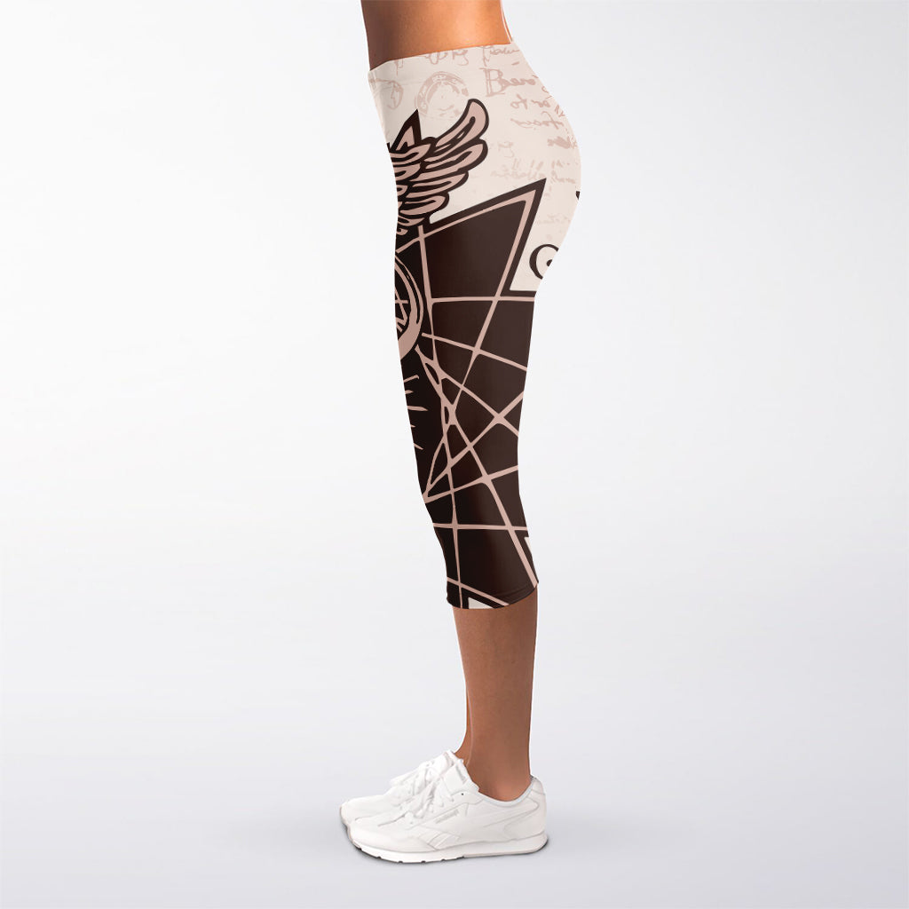 Caduceus Symbol Print Women's Capri Leggings