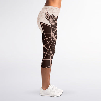 Caduceus Symbol Print Women's Capri Leggings