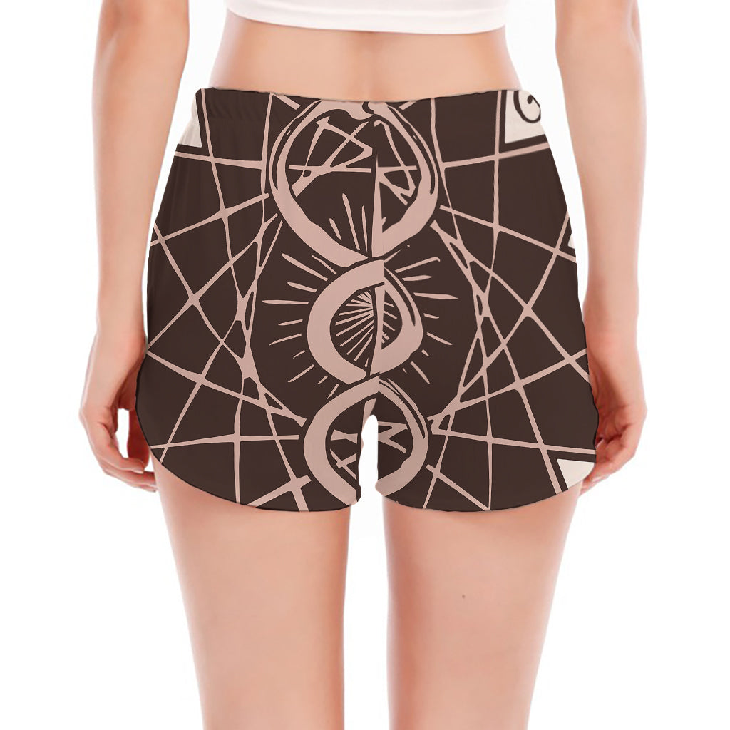 Caduceus Symbol Print Women's Split Running Shorts