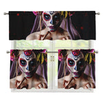 Calavera Girl Day of The Dead Print 3 Piece Kitchen Curtains