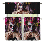 Calavera Girl Day of The Dead Print 3 Piece Kitchen Curtains