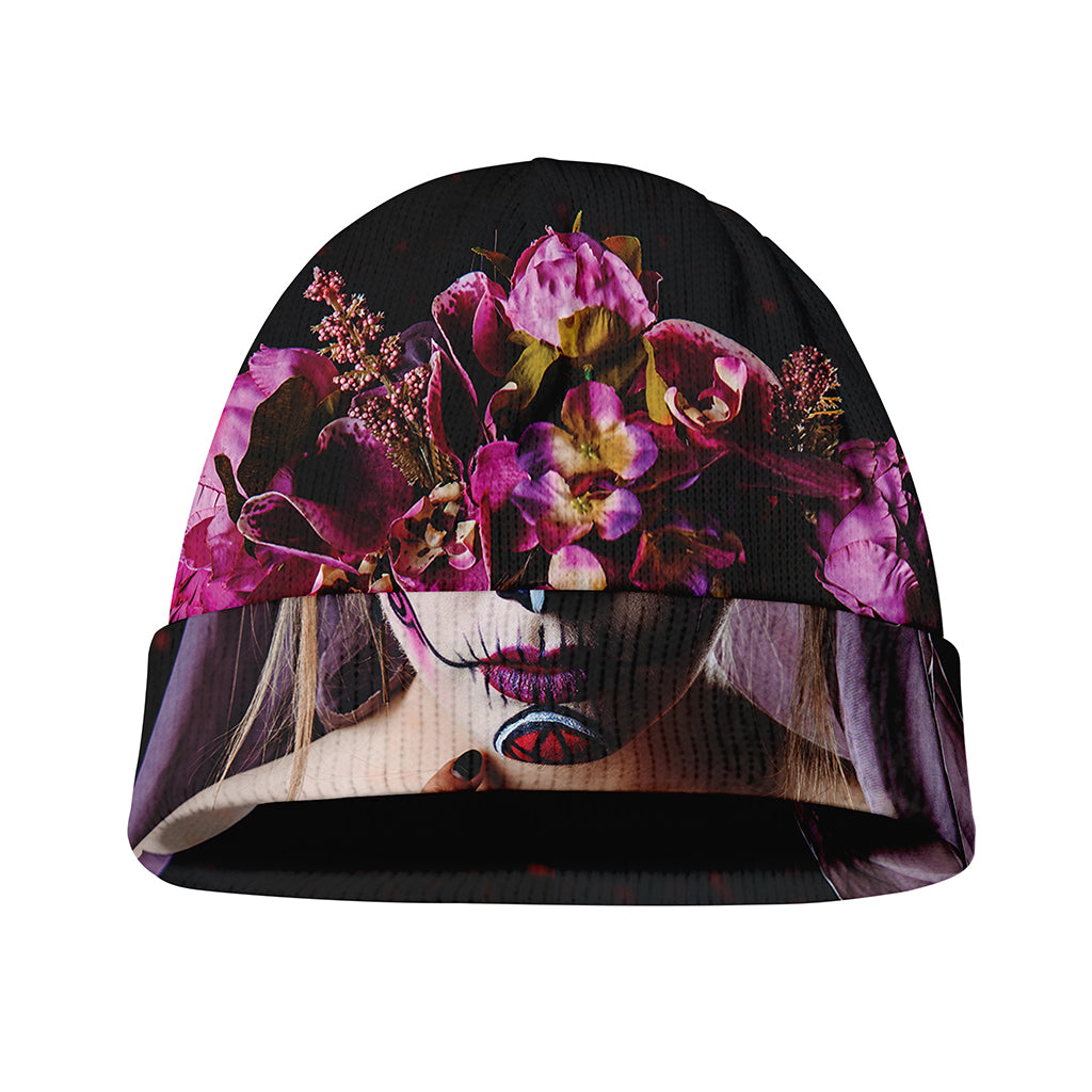 Calavera Girl Day of The Dead Print Beanie