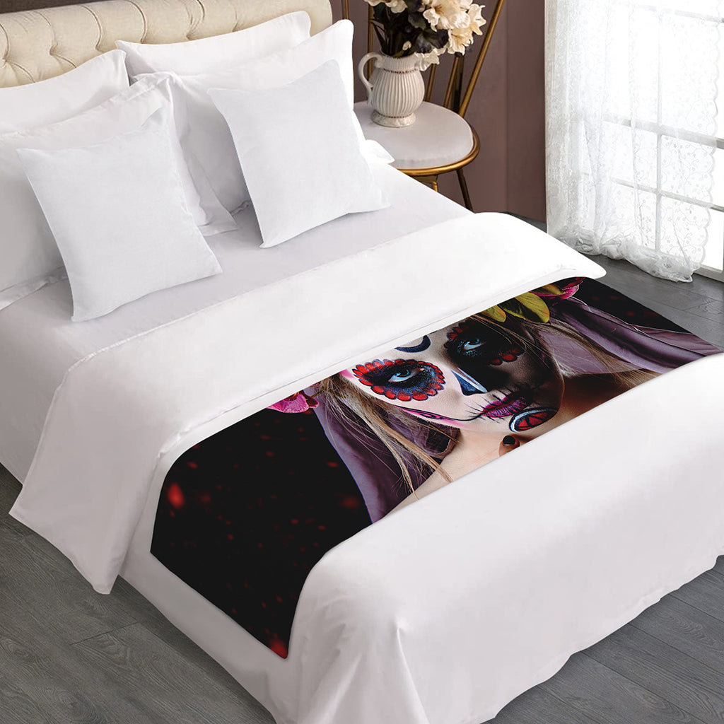 Calavera Girl Day of The Dead Print Bed Runner
