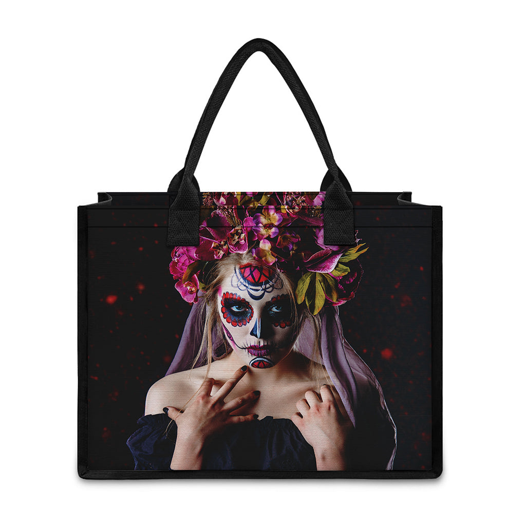 Calavera Girl Day of The Dead Print Canvas Tote Bag