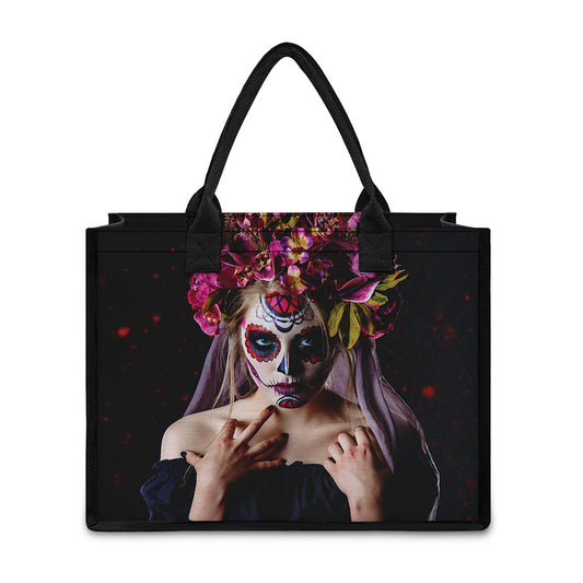 Calavera Girl Day of The Dead Print Canvas Tote Bag