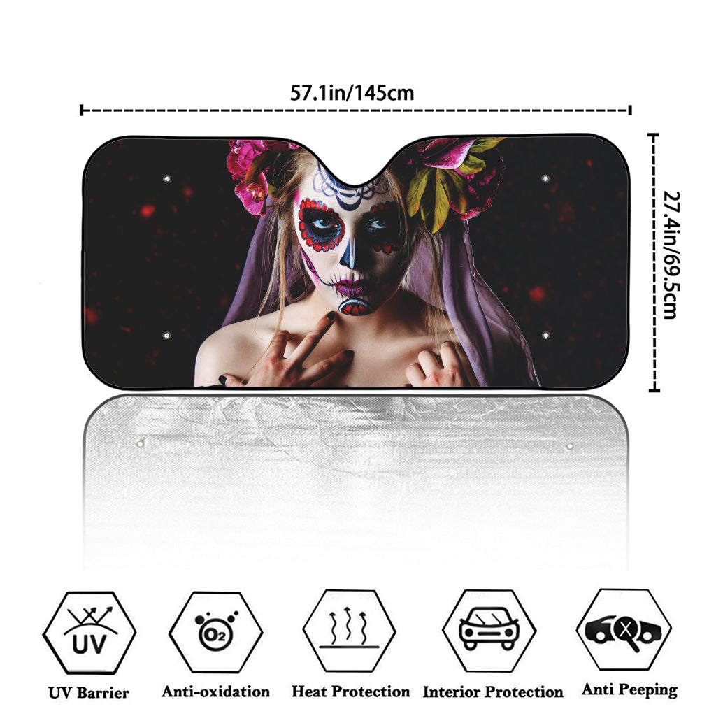 Calavera Girl Day of The Dead Print Car Windshield Sun Shade