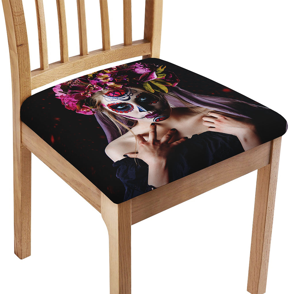 Calavera Girl Day of The Dead Print Chair Cushion Cover
