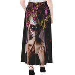 Calavera Girl Day of The Dead Print Chiffon Maxi Skirt