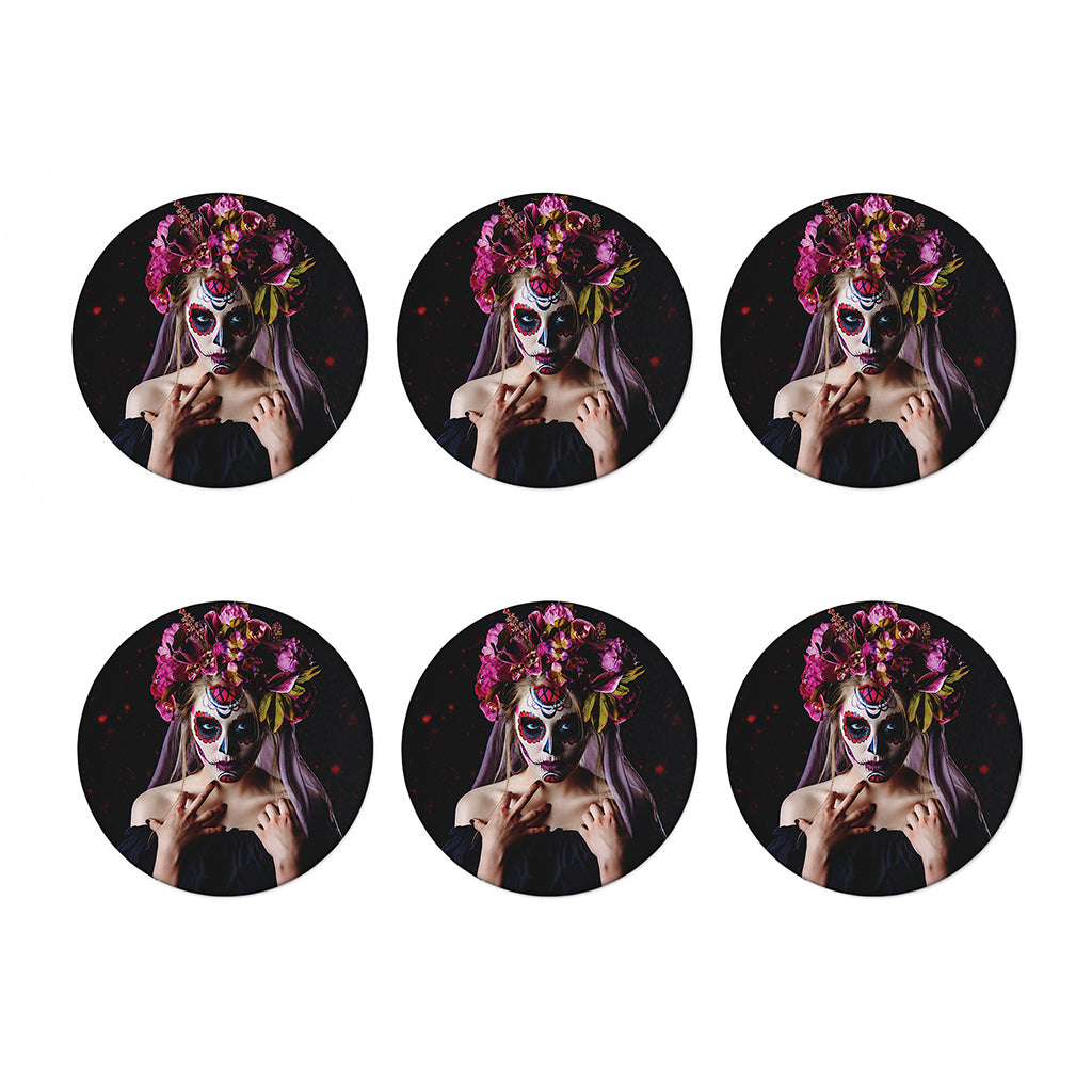 Calavera Girl Day of The Dead Print Coaster Set