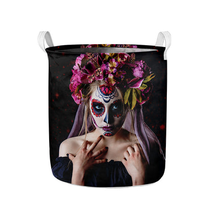 Calavera Girl Day of The Dead Print Collapsible Laundry Basket
