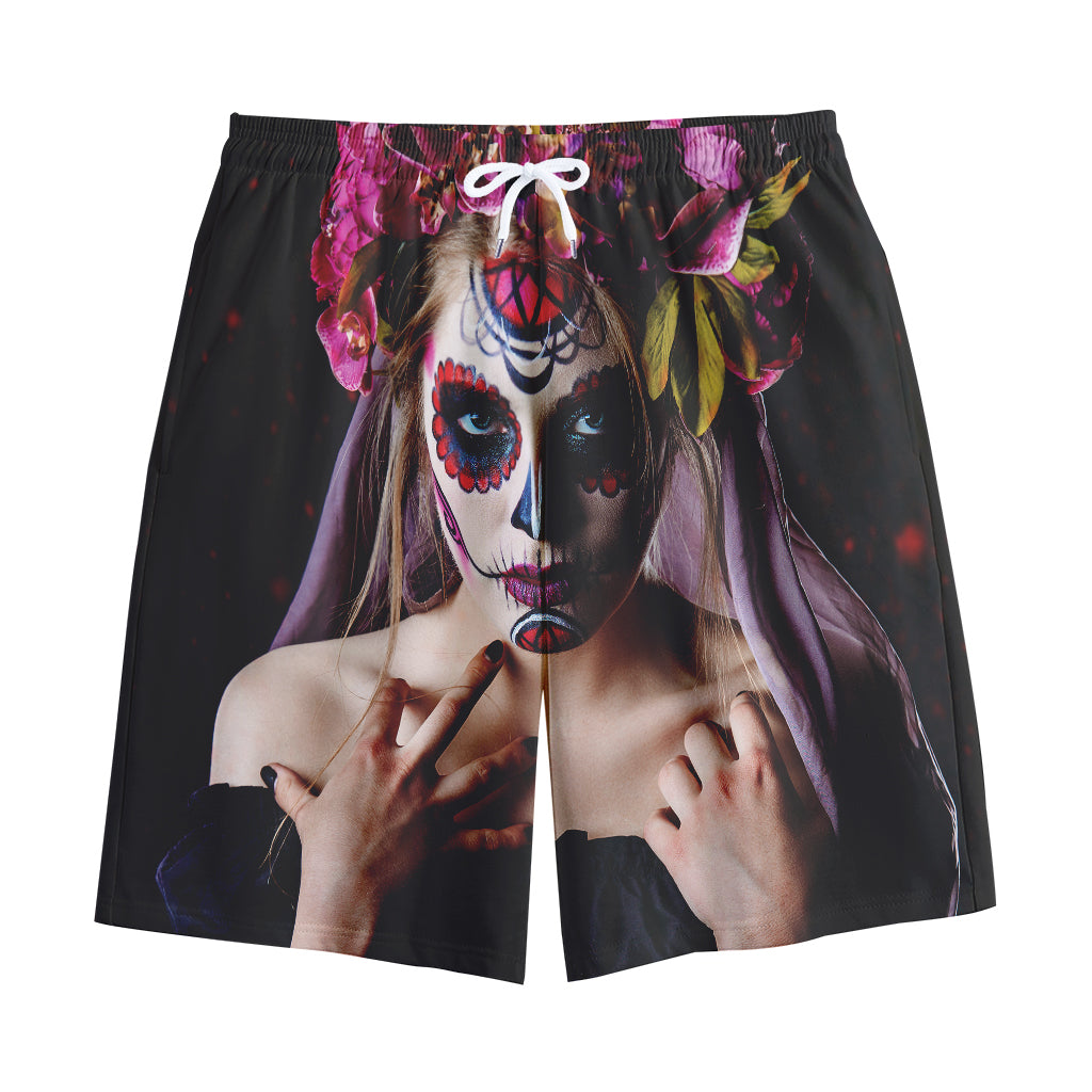 Calavera Girl Day of The Dead Print Cotton Shorts