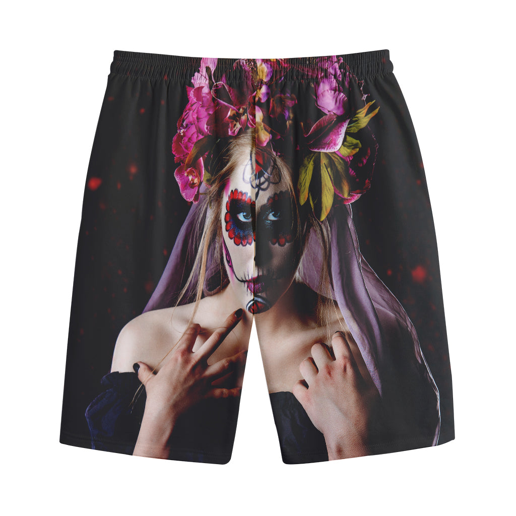 Calavera Girl Day of The Dead Print Cotton Shorts