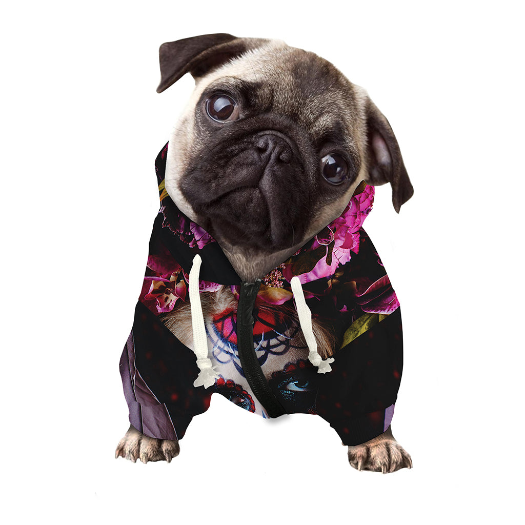 Calavera Girl Day of The Dead Print Dog Zip Up Hoodie