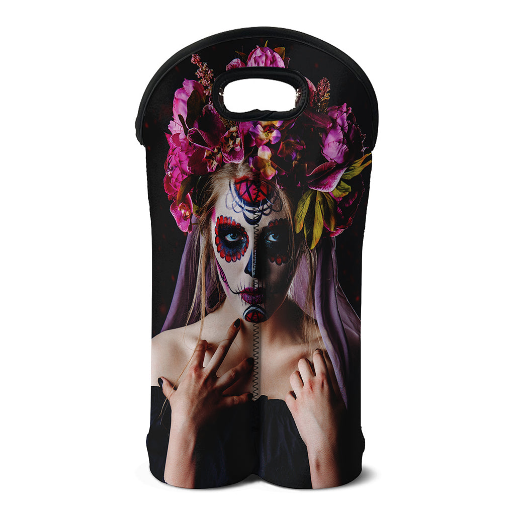 Calavera Girl Day of The Dead Print Double Neoprene Wine Tote