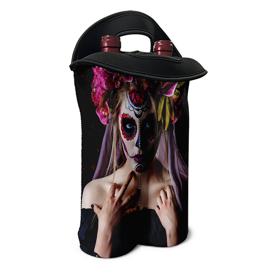 Calavera Girl Day of The Dead Print Double Neoprene Wine Tote