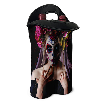 Calavera Girl Day of The Dead Print Double Neoprene Wine Tote