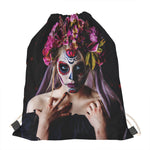 Calavera Girl Day of The Dead Print Drawstring Bag