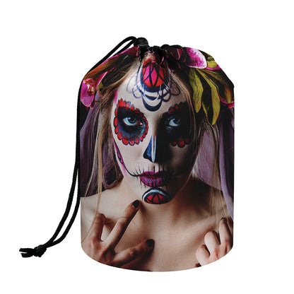 Calavera Girl Day of The Dead Print Drawstring Makeup Bag