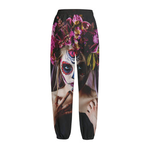 Calavera Girl Day of The Dead Print Fleece Lined Knit Pants