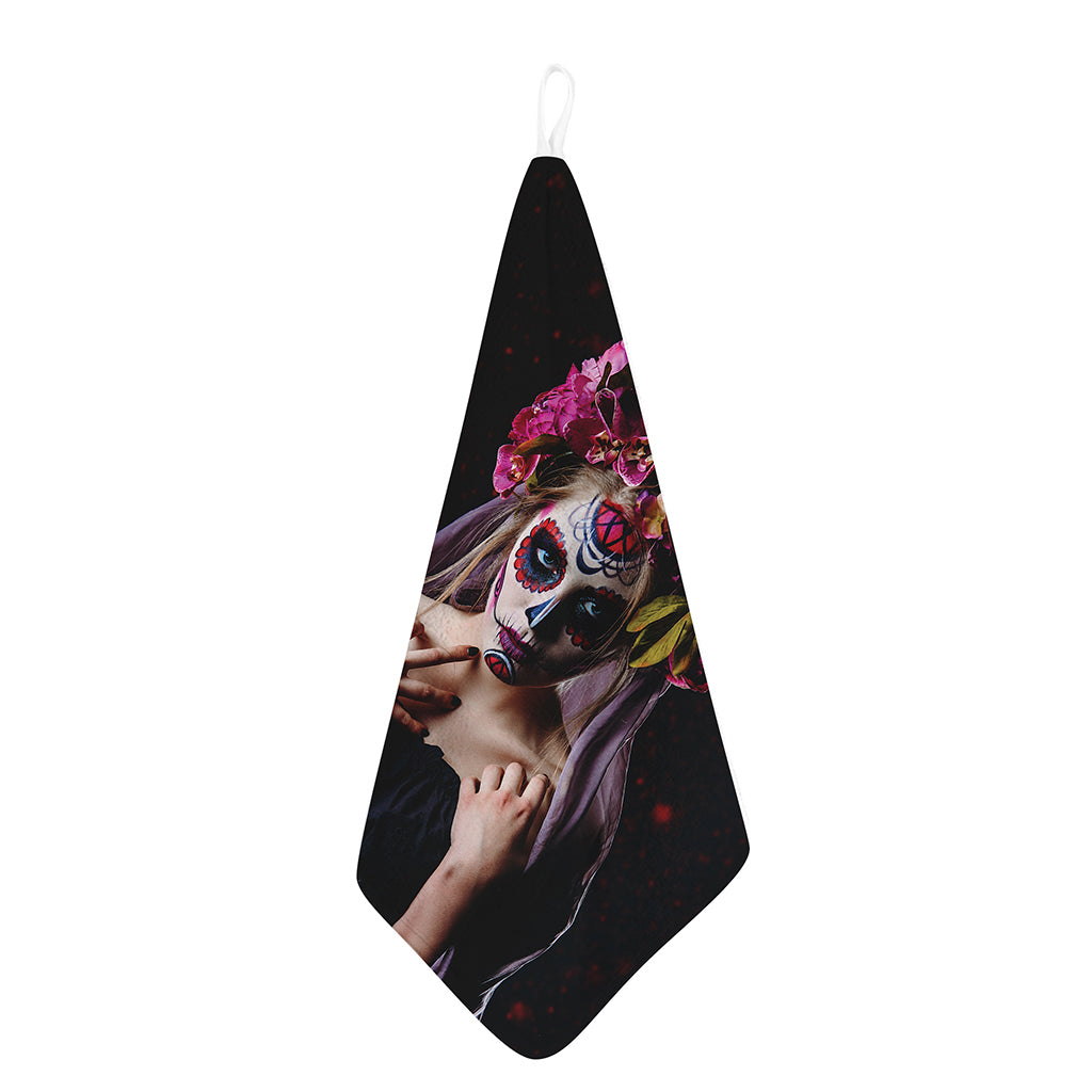 Calavera Girl Day of The Dead Print Hand Towel