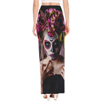 Calavera Girl Day of The Dead Print High Slit Maxi Skirt