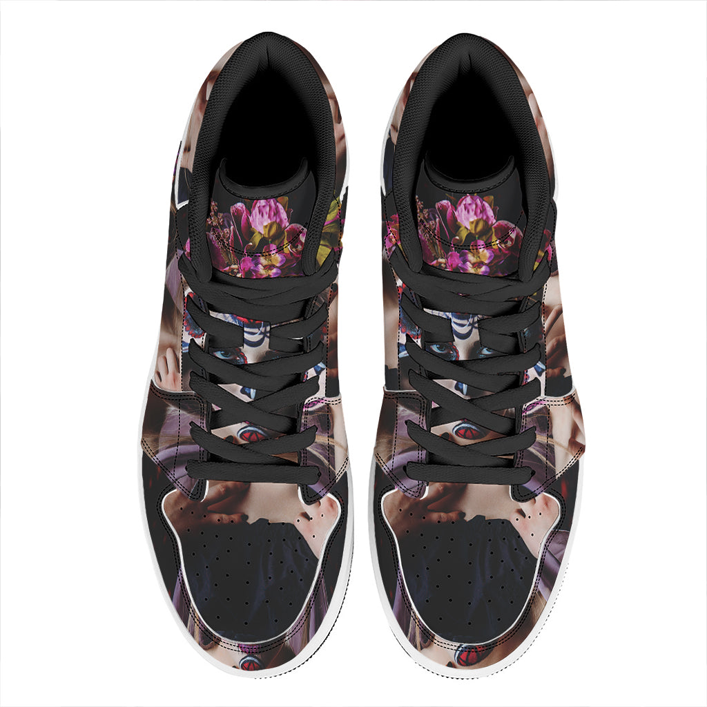 Calavera Girl Day of The Dead Print High Top Leather Sneakers