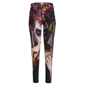 Calavera Girl Day of The Dead Print High-Waisted Pocket Leggings