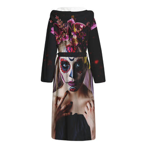 Calavera Girl Day of The Dead Print Hooded Bathrobe