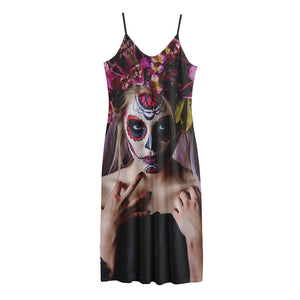 Calavera Girl Day of The Dead Print Jersey Midi Cami Dress