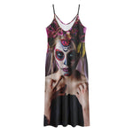 Calavera Girl Day of The Dead Print Jersey Midi Cami Dress