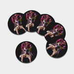 Calavera Girl Day of The Dead Print Leather Coaster Set