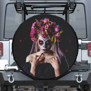 Calavera Girl Day of The Dead Print Leather Spare Tire Cover