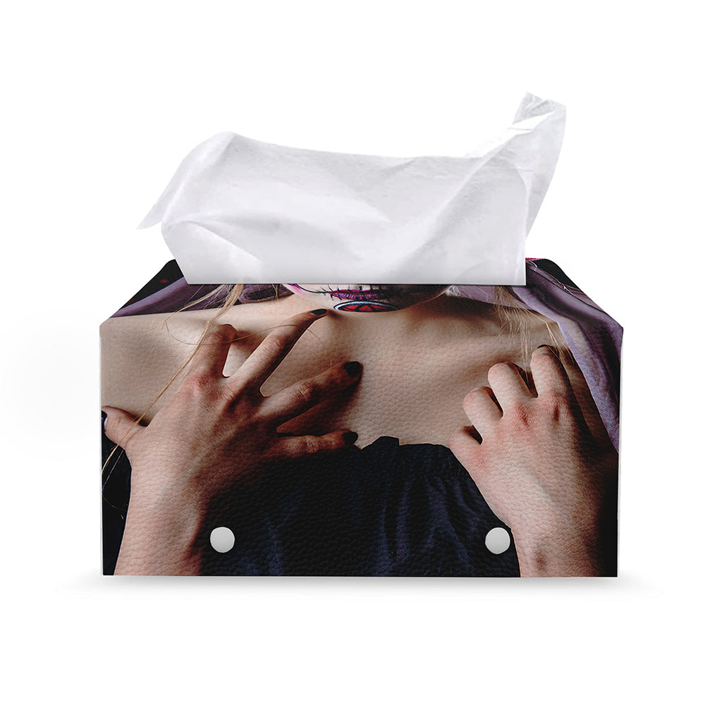 Calavera Girl Day of The Dead Print Leather Tissue Box Cover